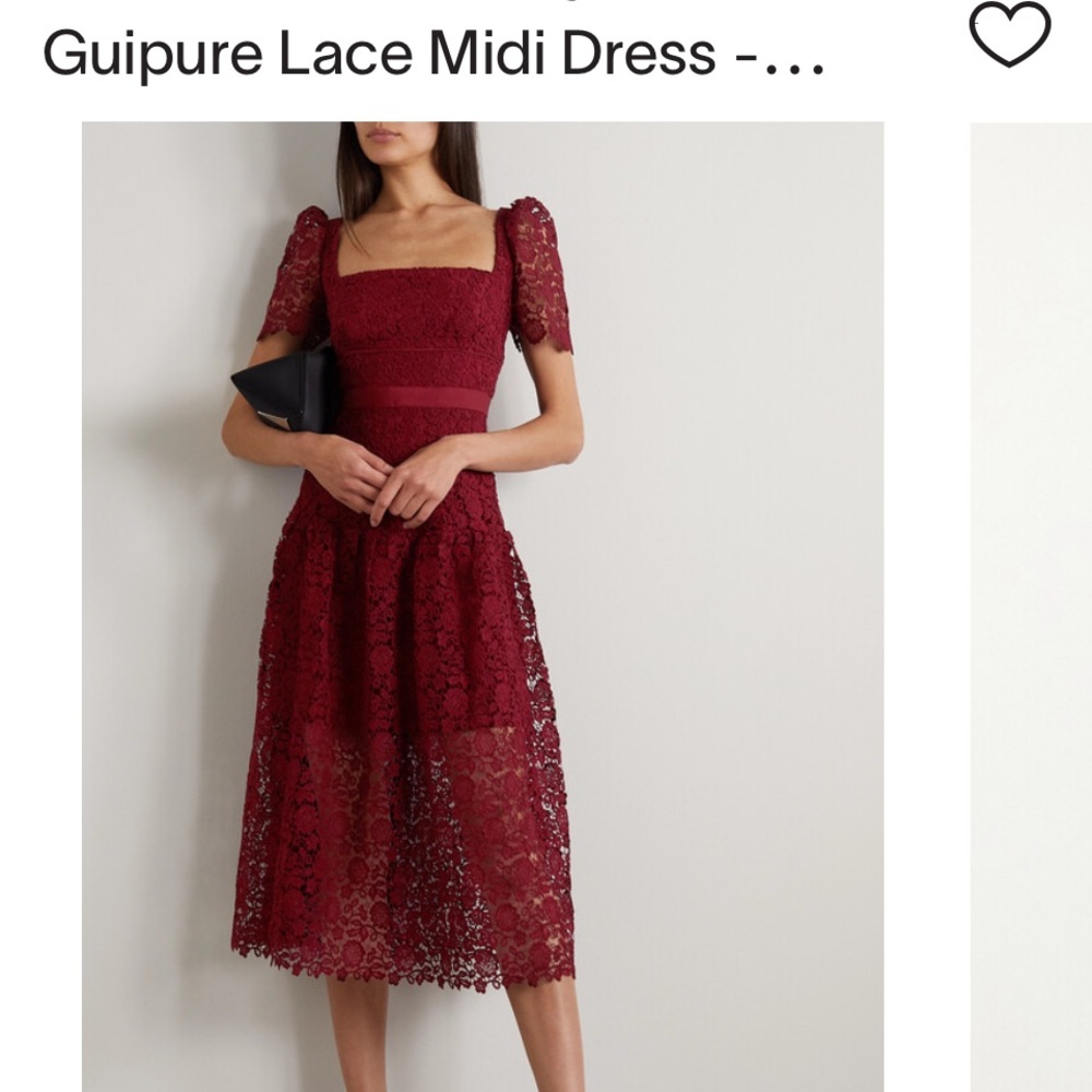 Self-portrait midi guipure lace burgundy dress